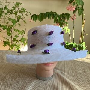 Chic White Hat with Purple Floral Accents